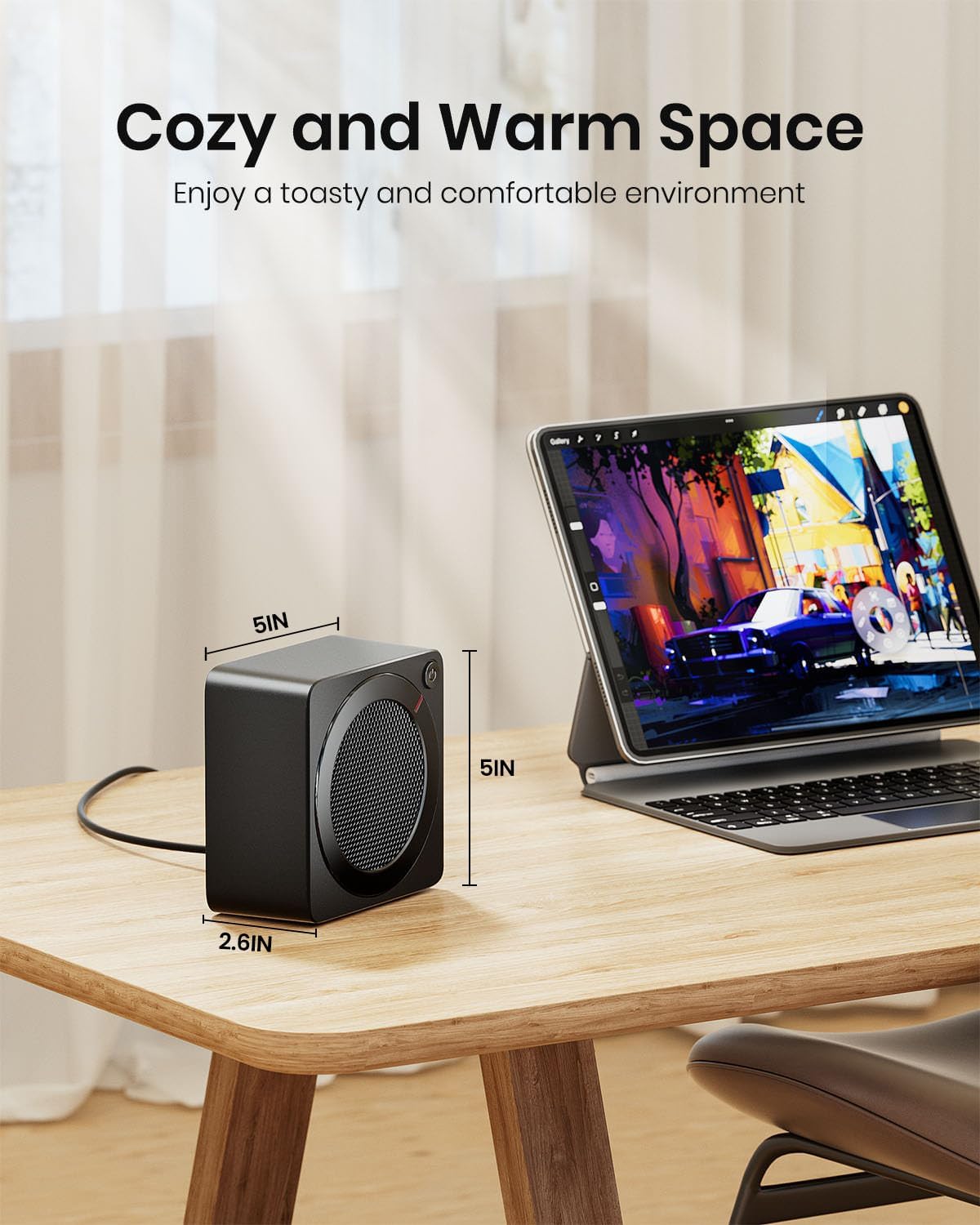 500W Mini Ceramic Space Heater – Portable PTC Fast Heating Desk Heater with Adjustable Thermostat