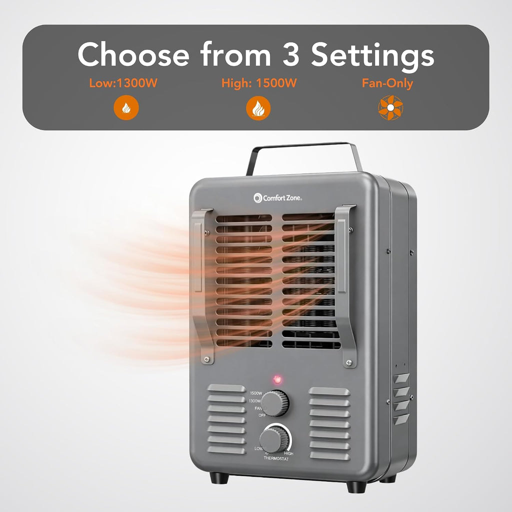 1500W Portable Utility Space Heater – Milkhouse Style Electric Heater with Adjustable Thermostat