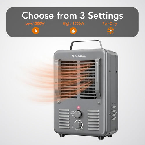 1500W Portable Utility Space Heater – Milkhouse Style Electric Heater with Adjustable Thermostat