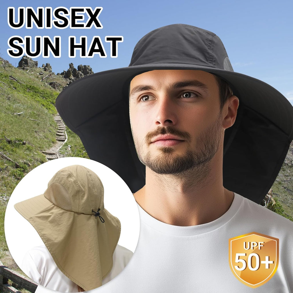 Sun Hat with Neck Flap for Men and Women – UPF 50+ UV Protection Wide Brim Bucket Hat for Fishing, Hiking, Safari and Outdoor Activities
