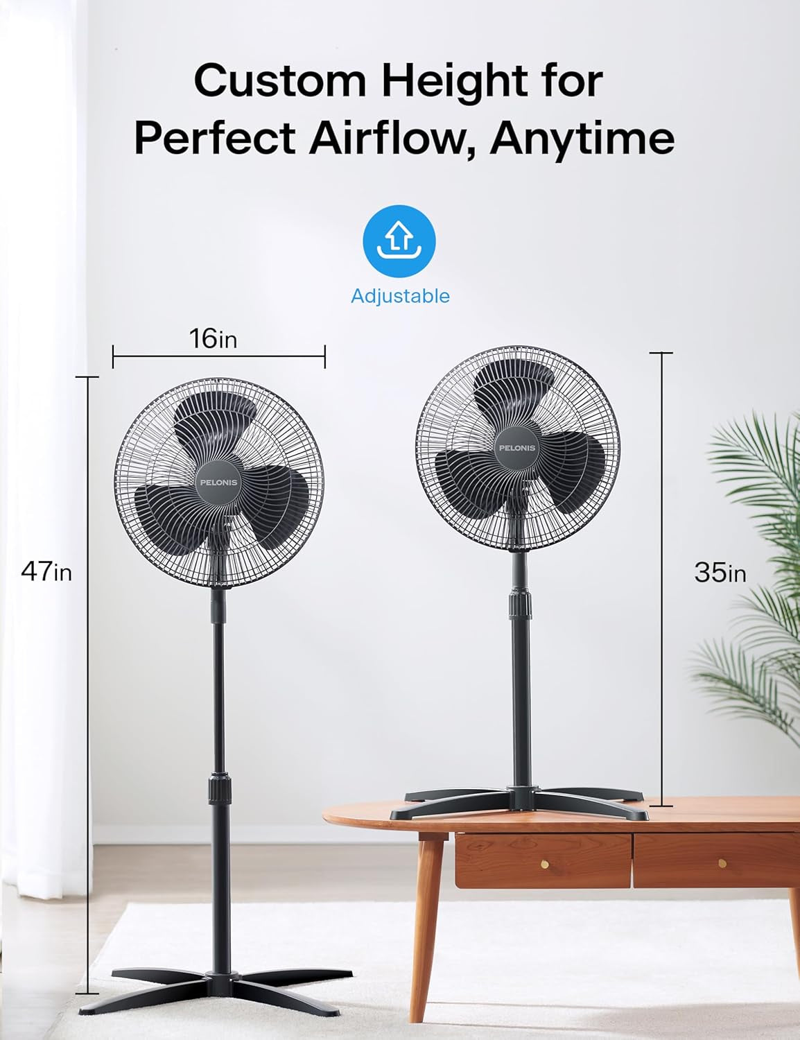 16-Inch Oscillating Pedestal Fan – Adjustable Height Standing Fan with 3 Speed Settings
