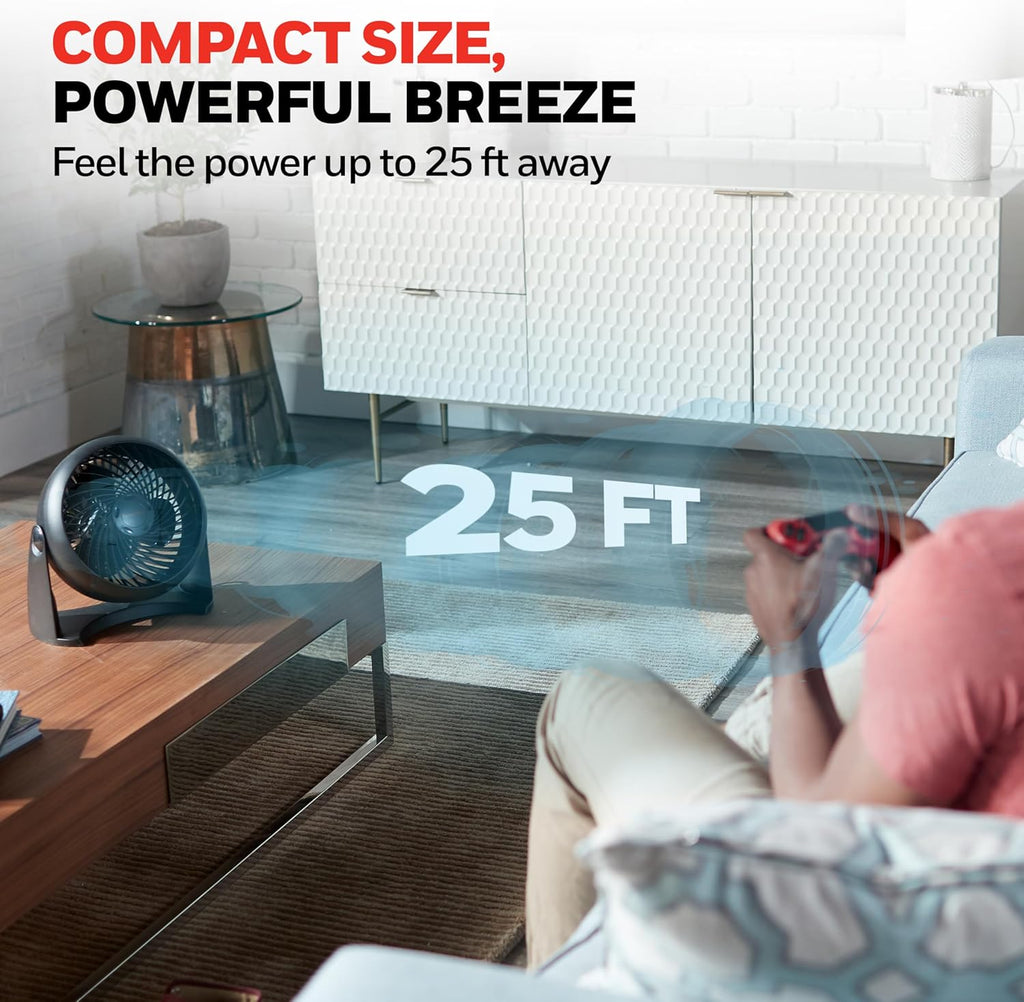 TurboForce Air Circulator Fan – Compact Tabletop Fan with 3 Speed Settings, 90° Pivoting Head, Quiet Personal Fan