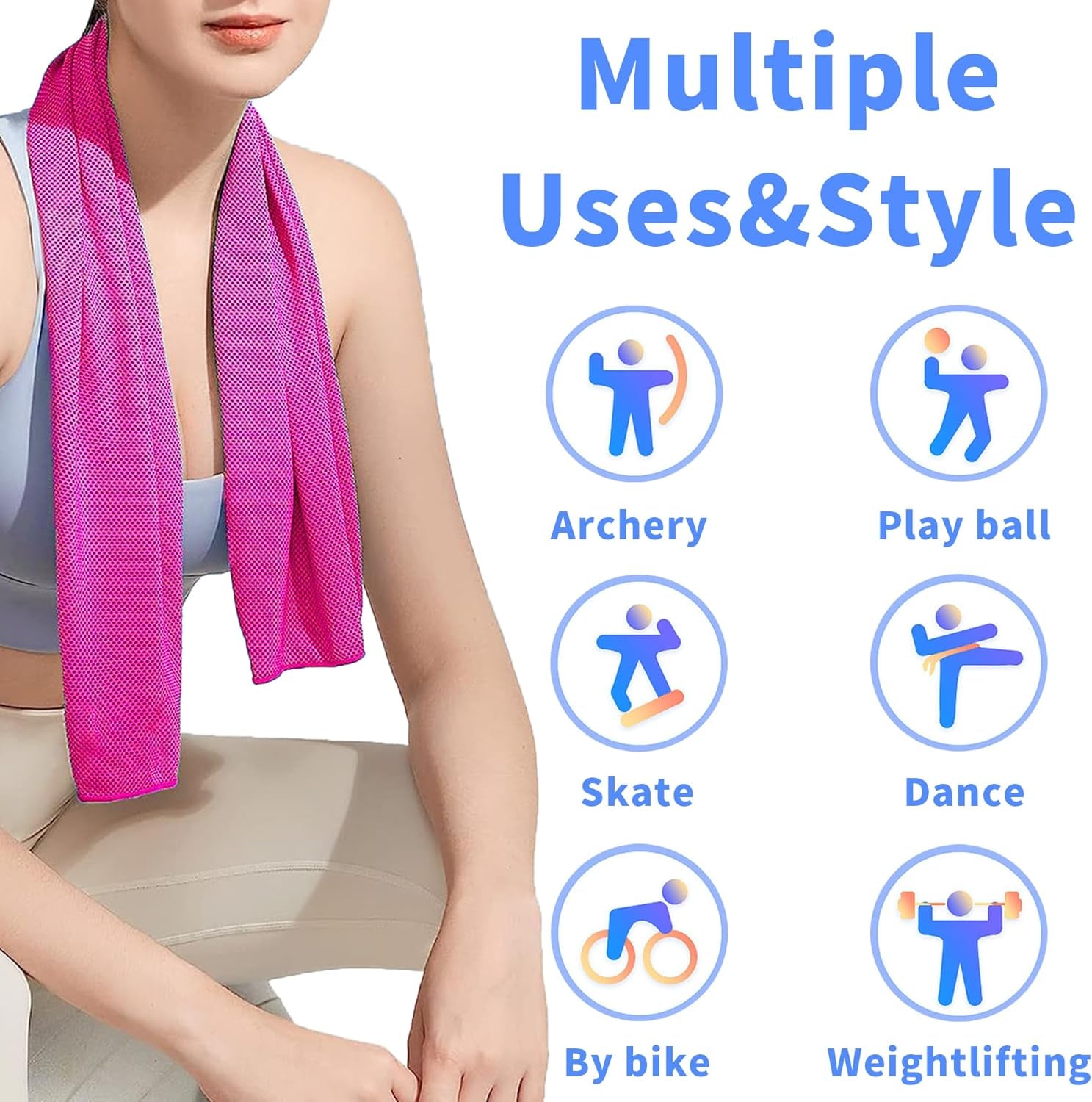 4 Pack Cooling Towels (40" x 12") – Microfiber Cooling Neck Wraps, Soft Breathable Ice Towels for Sports, Running, Gym, Yoga, Workout, Camping & Outdoor Activities