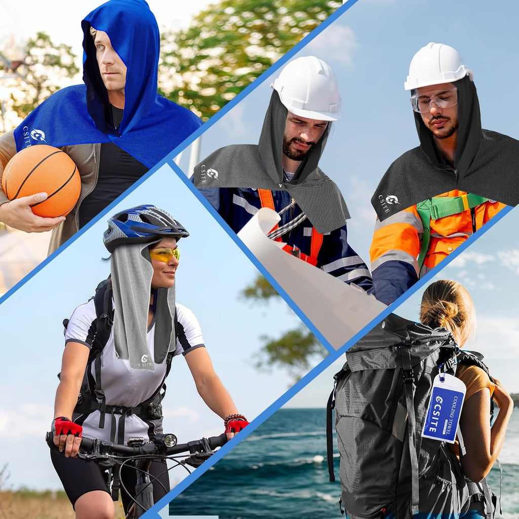 UPF 50 Cooling Hoodie Towel – Instant Cooling Neck & Face Towel for Sports, Gym, and Outdoor Activities