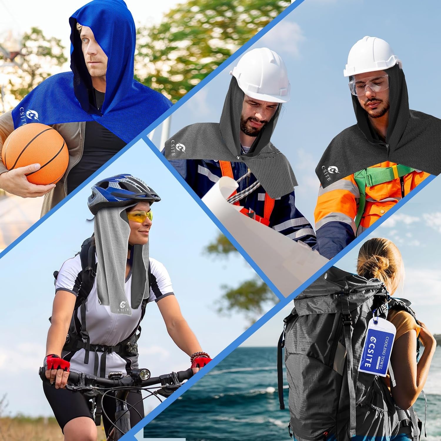 UPF 50 Cooling Hoodie Towel – Instant Cooling Neck & Face Towel for Sports, Gym, and Outdoor Activities