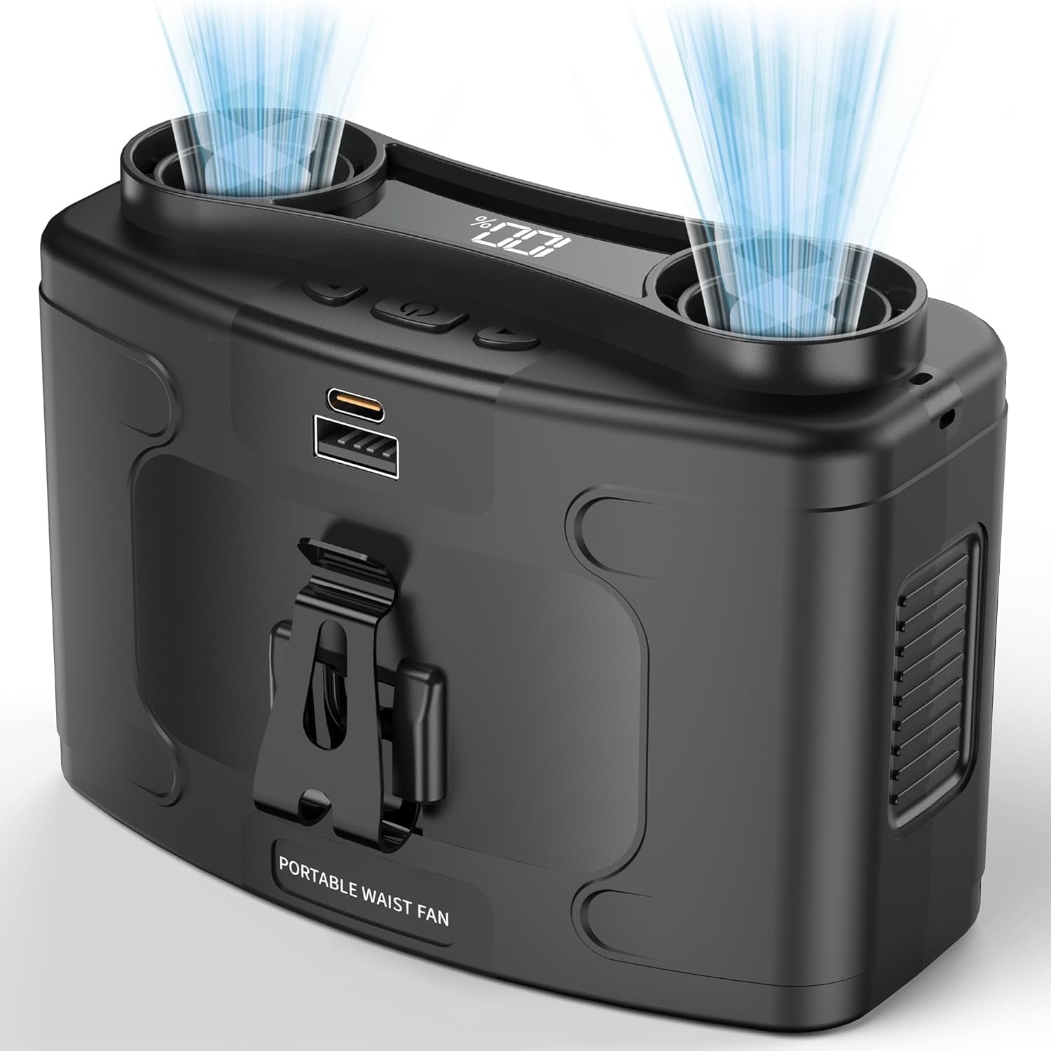 Portable 14500mAh-20000mAh Waist Fan, Dual Motor Clip-On Fan with 10 Speeds, 40H Runtime, Hands-Free Belt & Neck Design