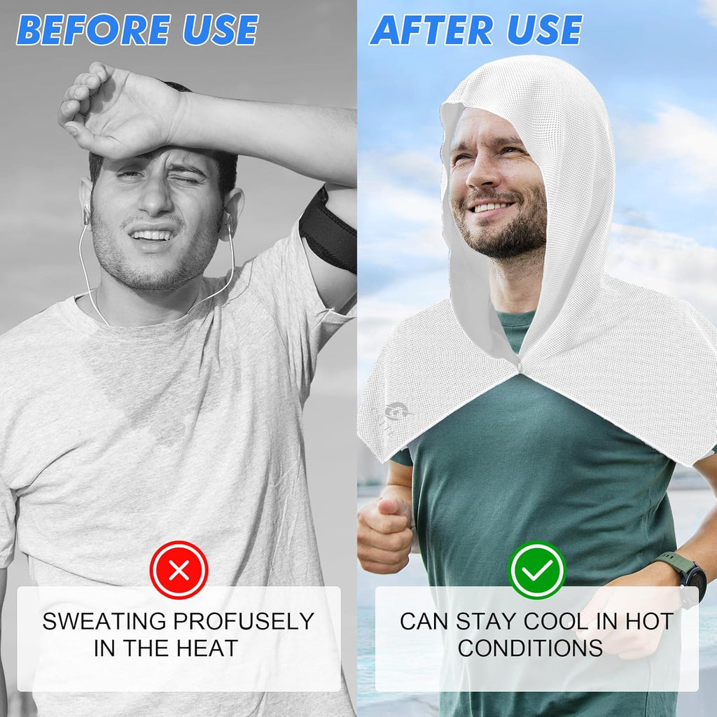 UPF 50 Cooling Hoodie Towel – Instant Cooling Neck & Face Towel for Sports, Gym, and Outdoor Activities