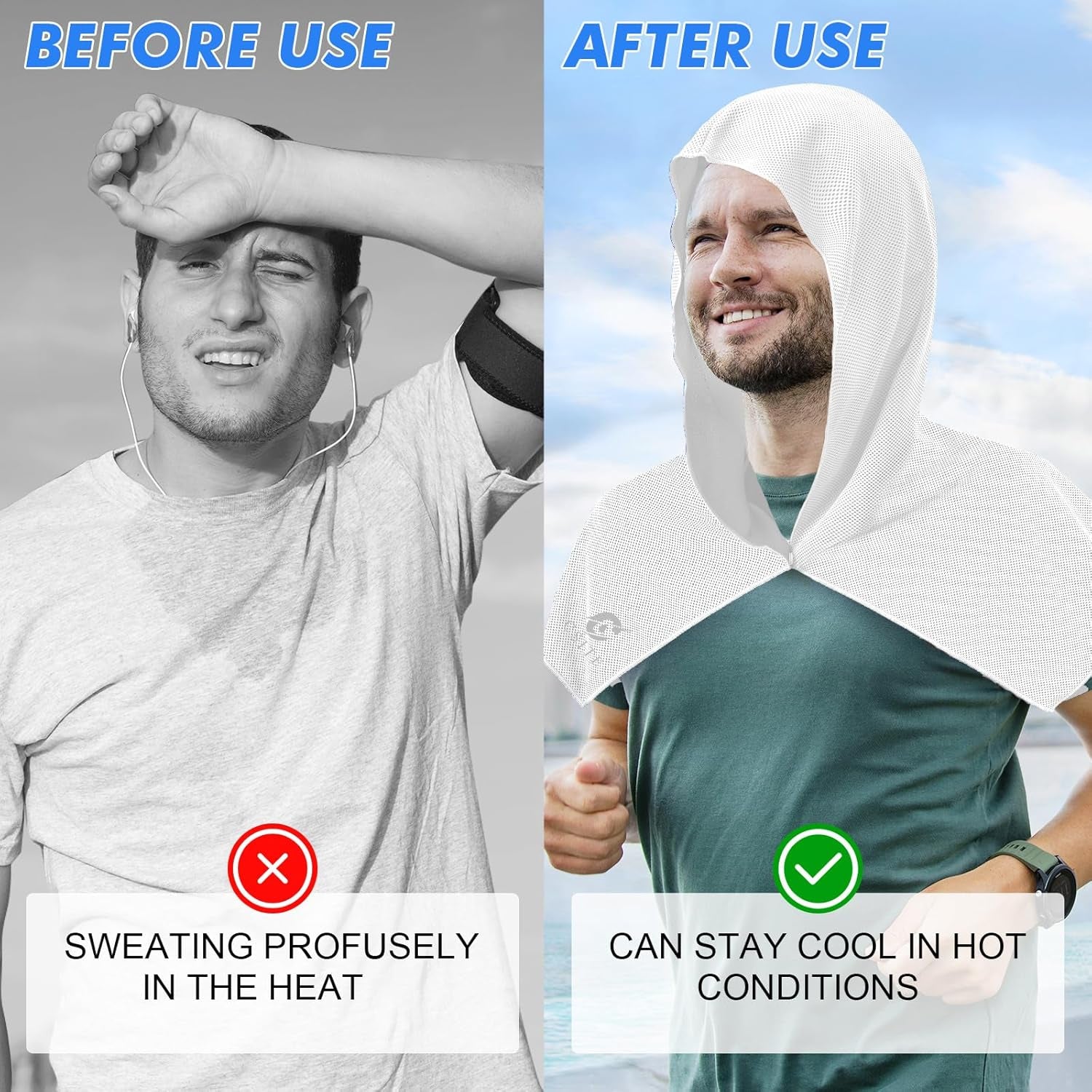 UPF 50 Cooling Hoodie Towel – Instant Cooling Neck & Face Towel for Sports, Gym, and Outdoor Activities