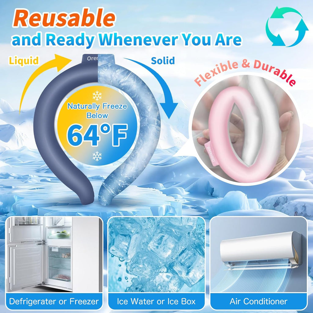 Ice Ring Neck Cooler, Gel Cooling Tube, Wearable Neck Wrap for Instant Summer Cooling & Heat Relief(Gradient Blue,L)