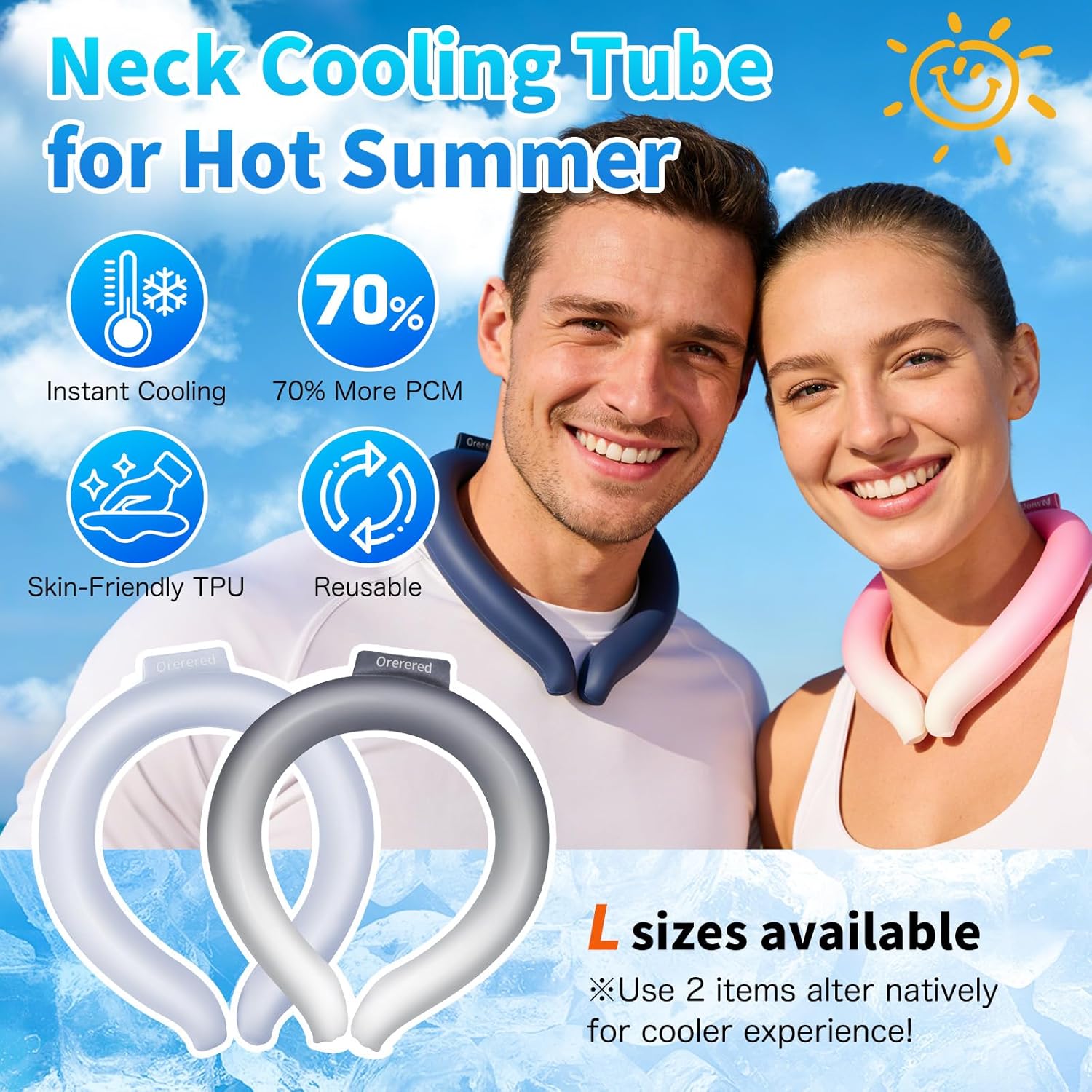 Ice Ring Neck Cooler, Gel Cooling Tube, Wearable Neck Wrap for Instant Summer Cooling & Heat Relief(Gradient Blue,L)