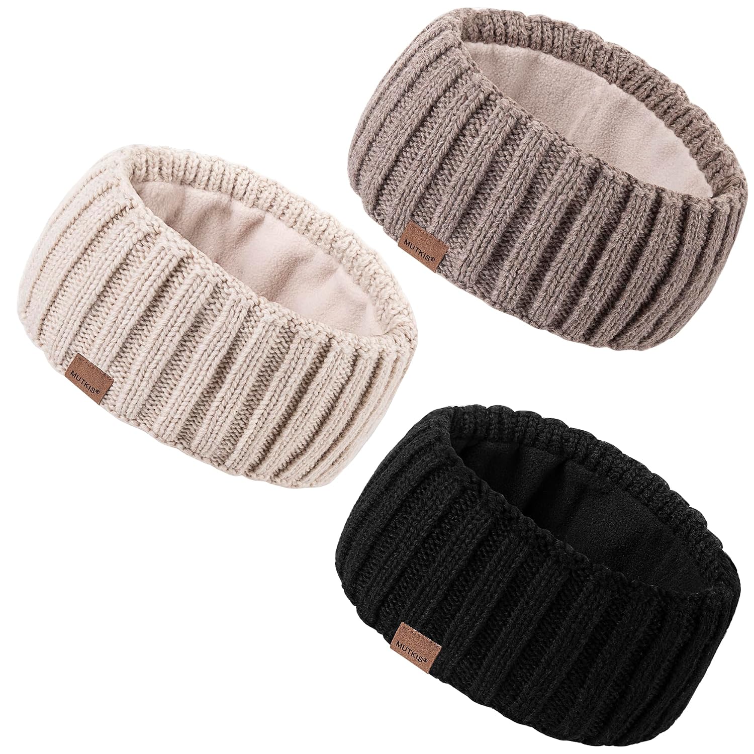 3-Pack Women's Winter Ear Warmer Headbands – Fleece-Lined Knit Ear Warmers