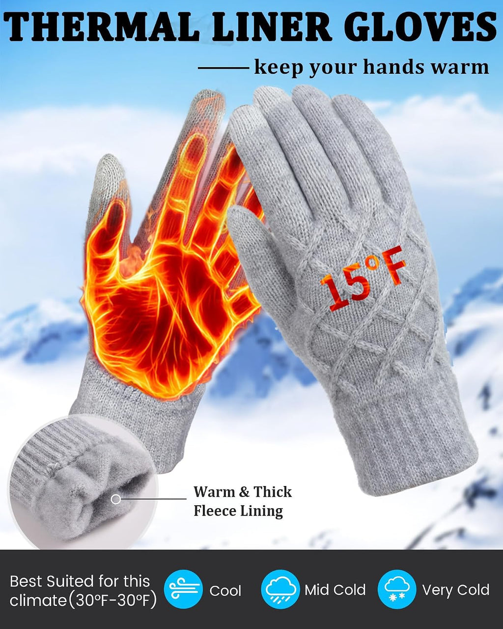2-Pack Women's Winter Touchscreen Gloves – Thermal Knit Gloves with Warm Lining