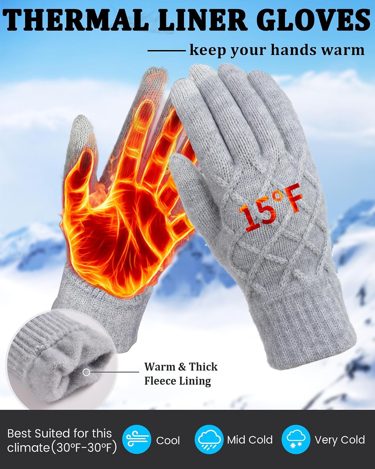 2-Pack Women's Winter Touchscreen Gloves – Thermal Knit Gloves with Warm Lining