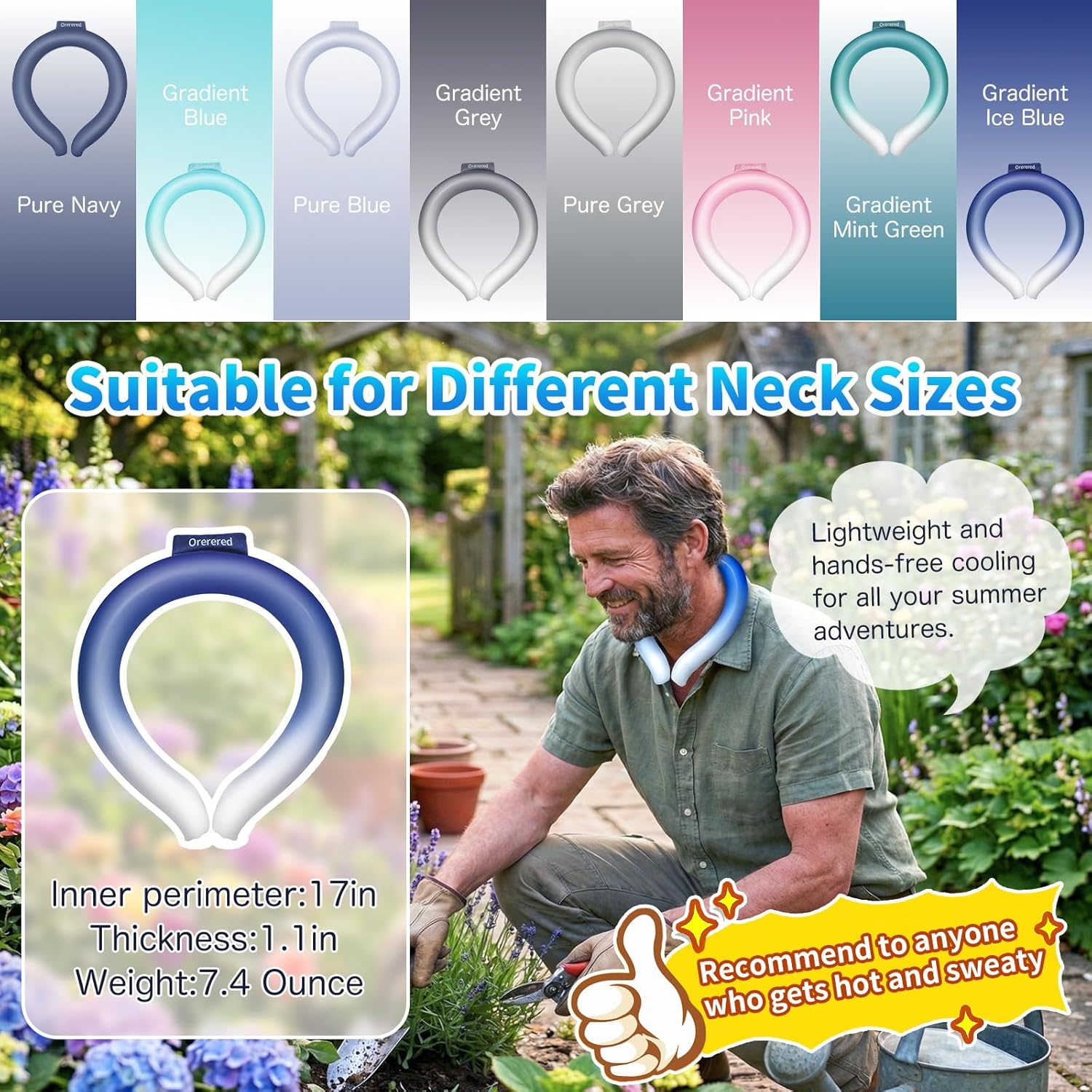 Ice Ring Neck Cooler, Gel Cooling Tube, Wearable Neck Wrap for Instant Summer Cooling & Heat Relief(Gradient Blue,L)