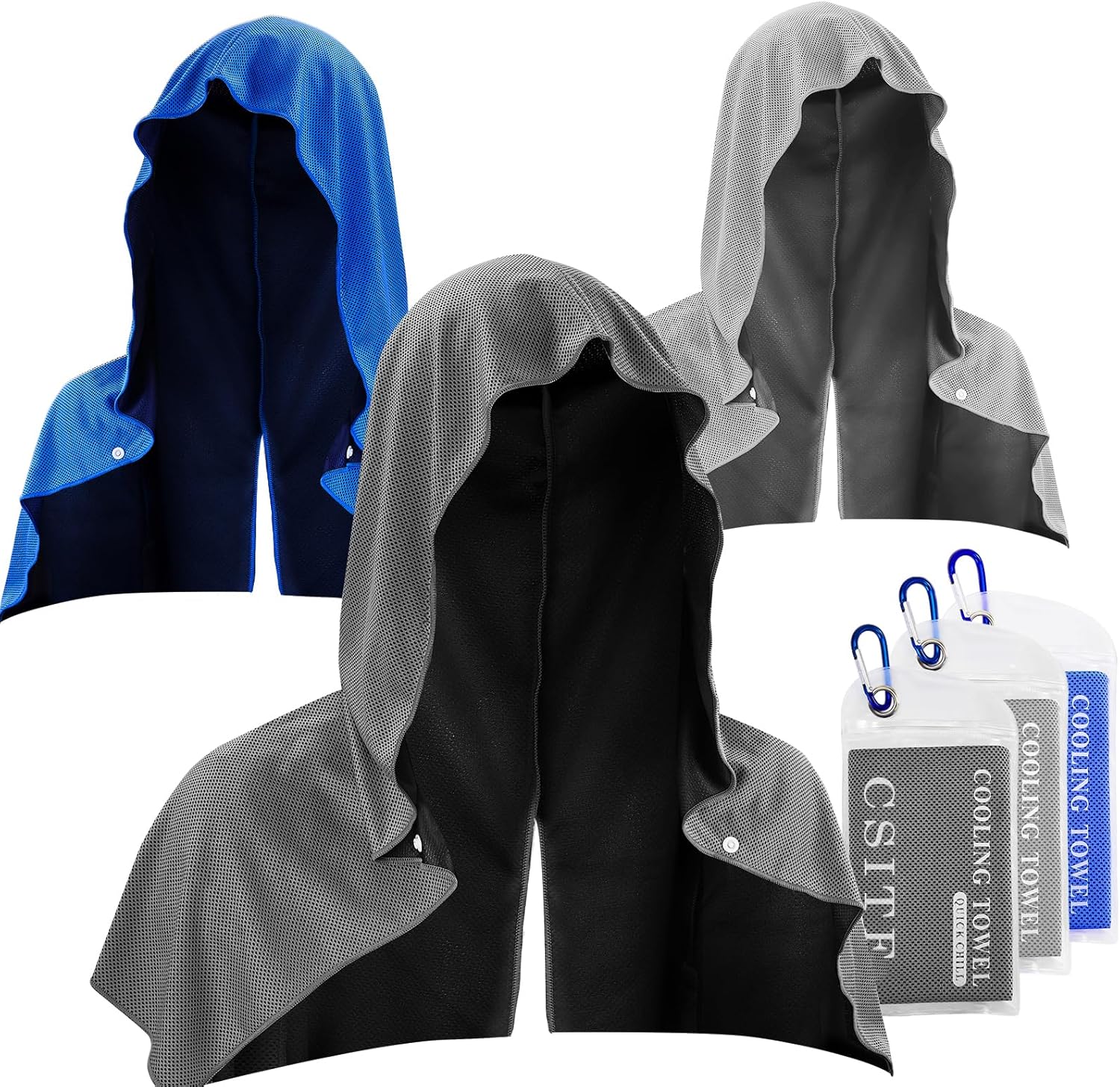 UPF 50 Cooling Hoodie Towel – Instant Cooling Neck & Face Towel for Sports, Gym, and Outdoor Activities