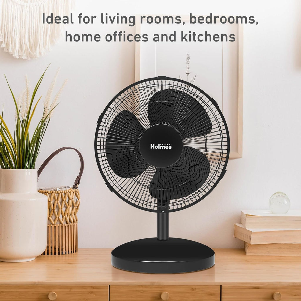 Oscillating Table Fan – Quiet Personal Desk Fan with 3 Speed Settings, 75° Wide-Angle Oscillation, 15° Adjustable Tilt