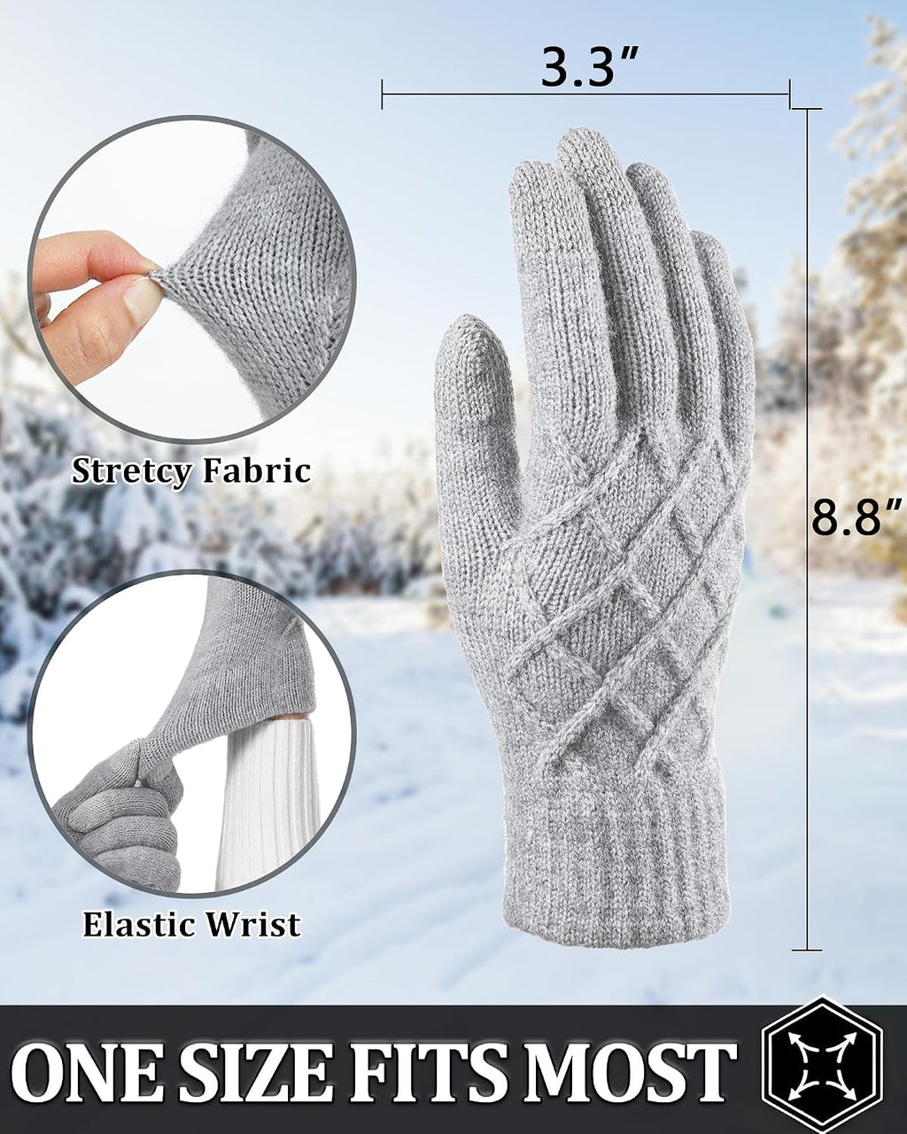 2-Pack Women's Winter Touchscreen Gloves – Thermal Knit Gloves with Warm Lining
