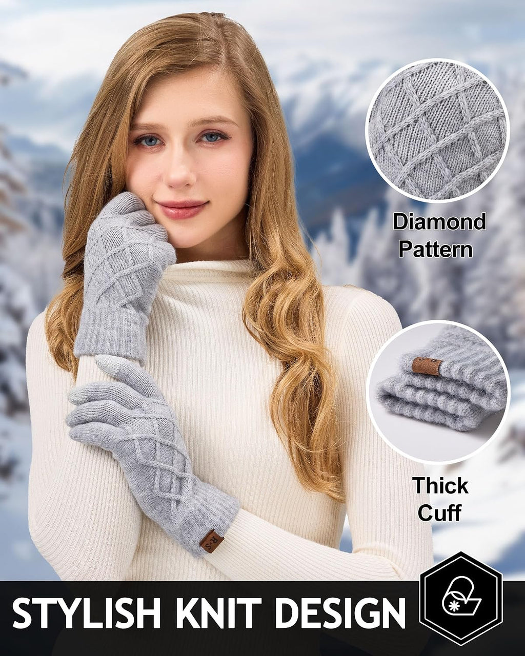 2-Pack Women's Winter Touchscreen Gloves – Thermal Knit Gloves with Warm Lining