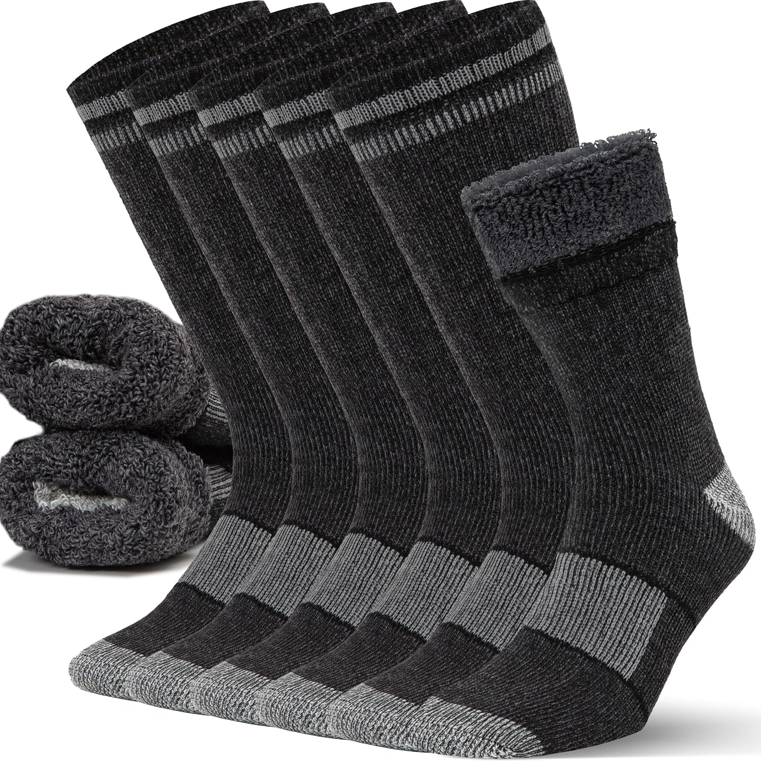 3-Pack Merino Wool Crew Socks for Men – Thermal Warm Hiking and Work Socks
