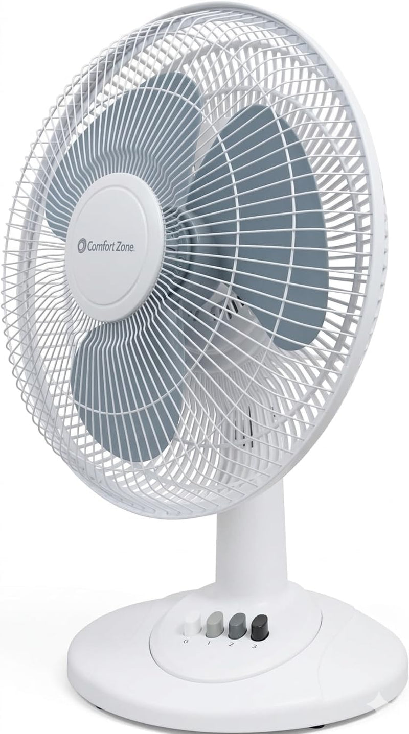 12-Inch Oscillating Table Fan – Quiet Air Circulator with 3 Speed Settings, Adjustable Tilt, Wide-Angle Oscillation