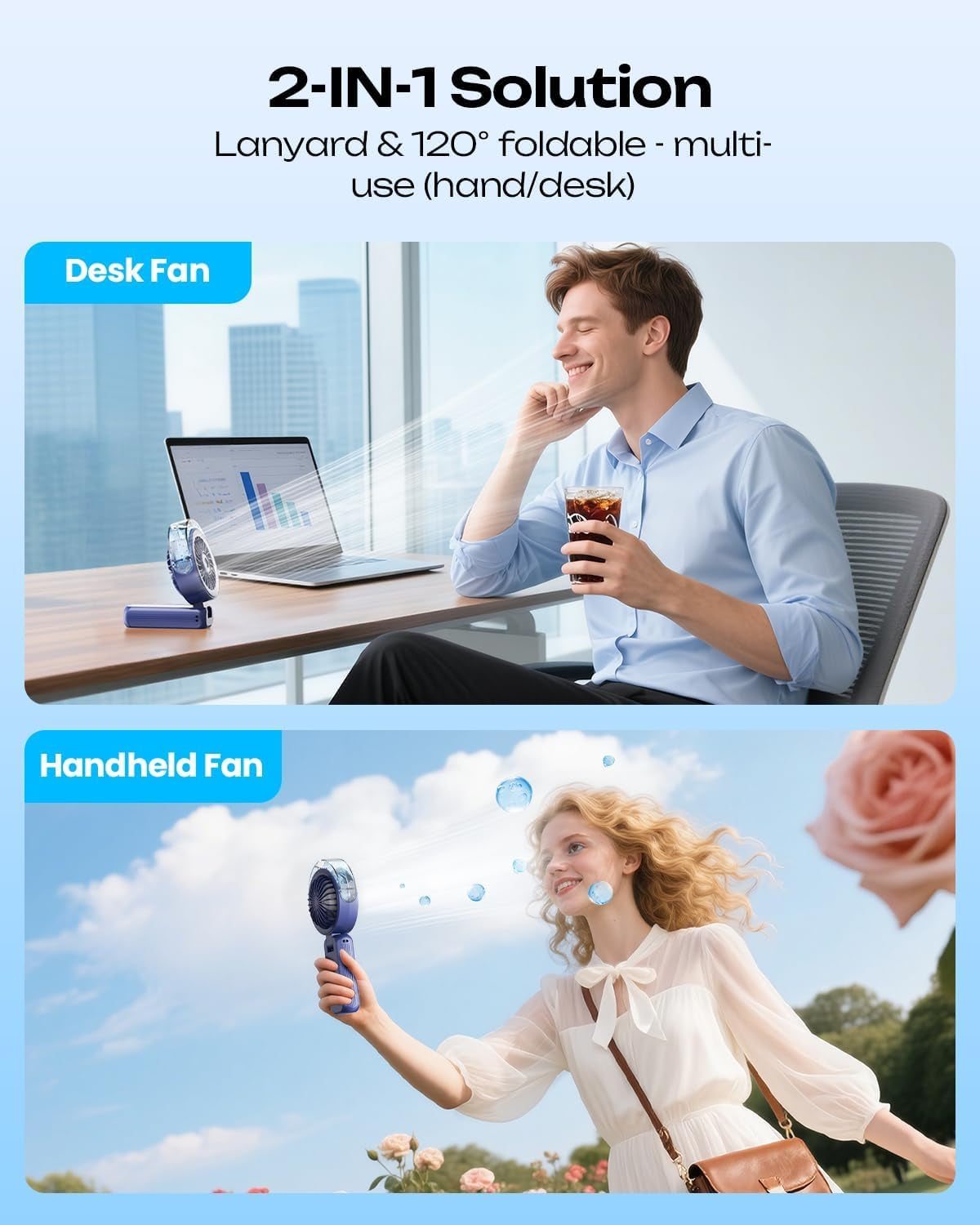 Portable Handheld Misting Fan – Rechargeable Personal Cooling Fan with Water Mist