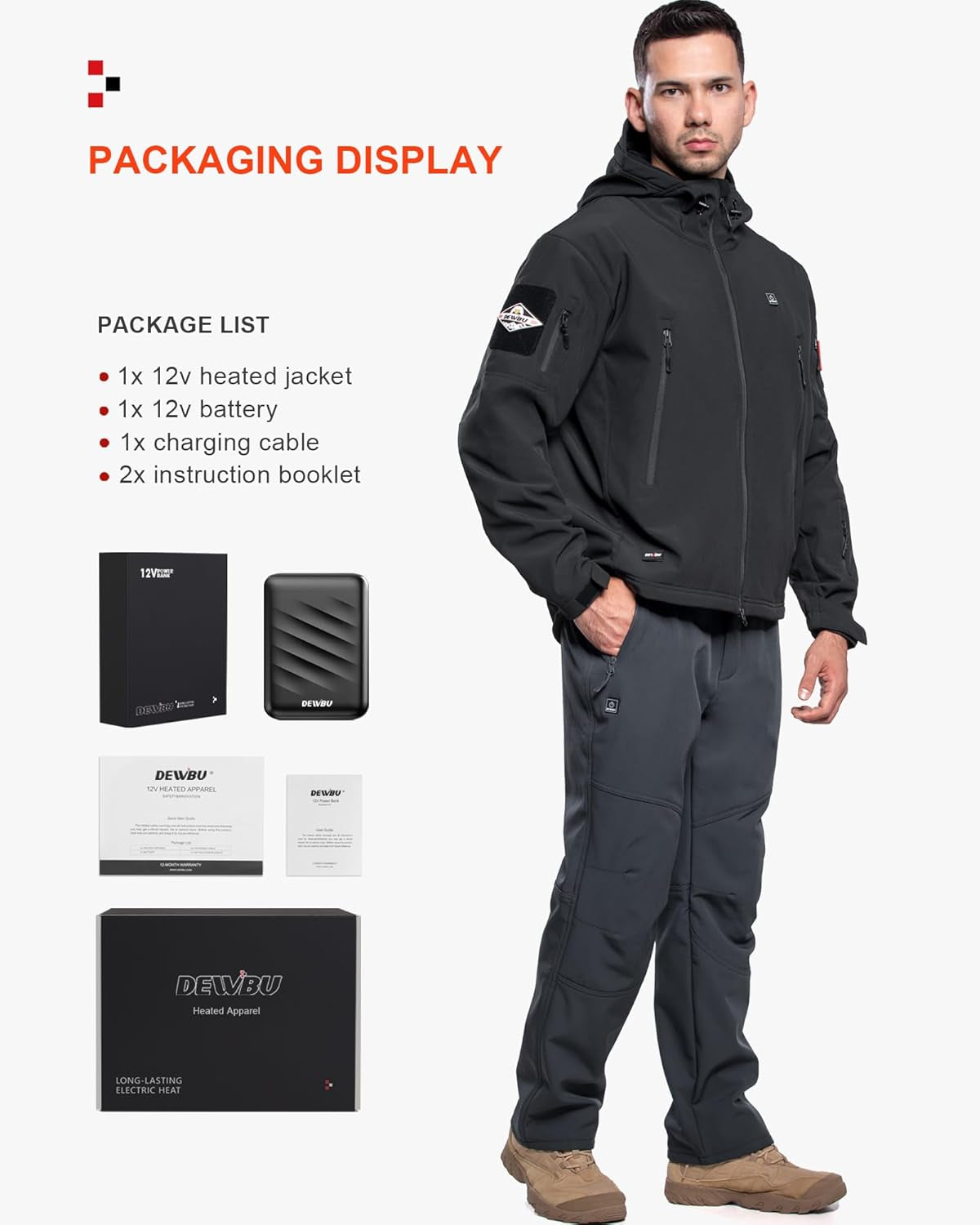 Men’s Heated Jacket with 12V Battery Pack, Electric Heating Coat, Soft Shell Waterproof Winter Jacket with Adjustable Temperature for Outdoor Work, Hunting, Hiking & Skiing