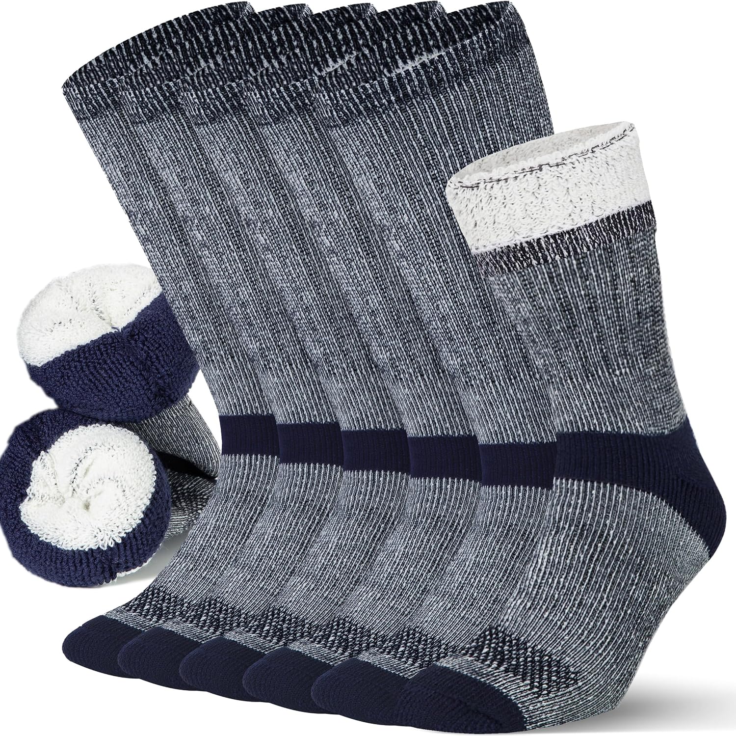 3-Pack Merino Wool Crew Socks for Men – Thermal Warm Hiking and Work Socks