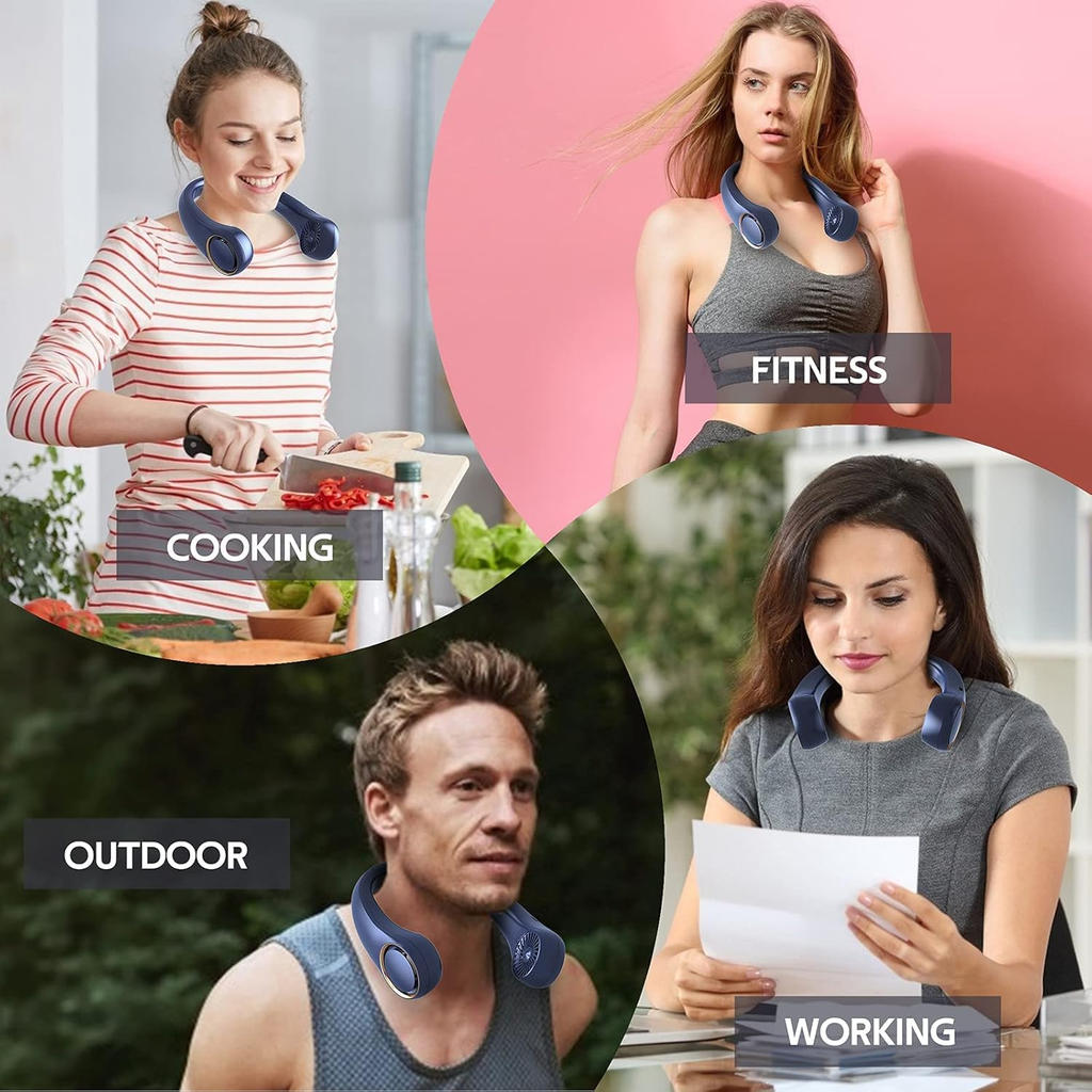 Portable Neck Fan – Hands-Free Bladeless Wearable Fan with 4000mAh Rechargeable Battery, 360° Cooling, Quiet Operation, 3 Speeds for Indoor and Outdoor Use