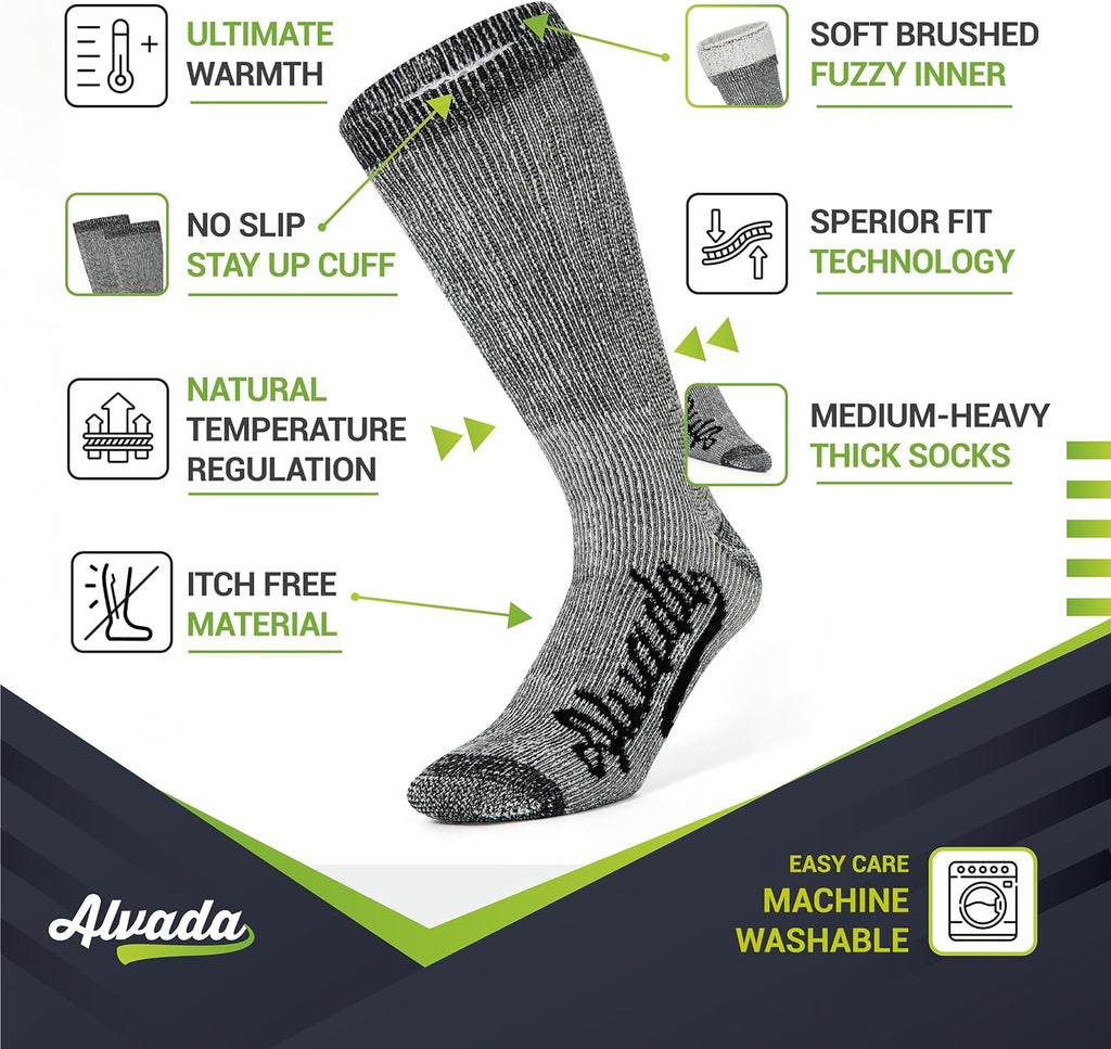 3-Pack Merino Wool Crew Socks for Men – Thermal Warm Hiking and Work Socks