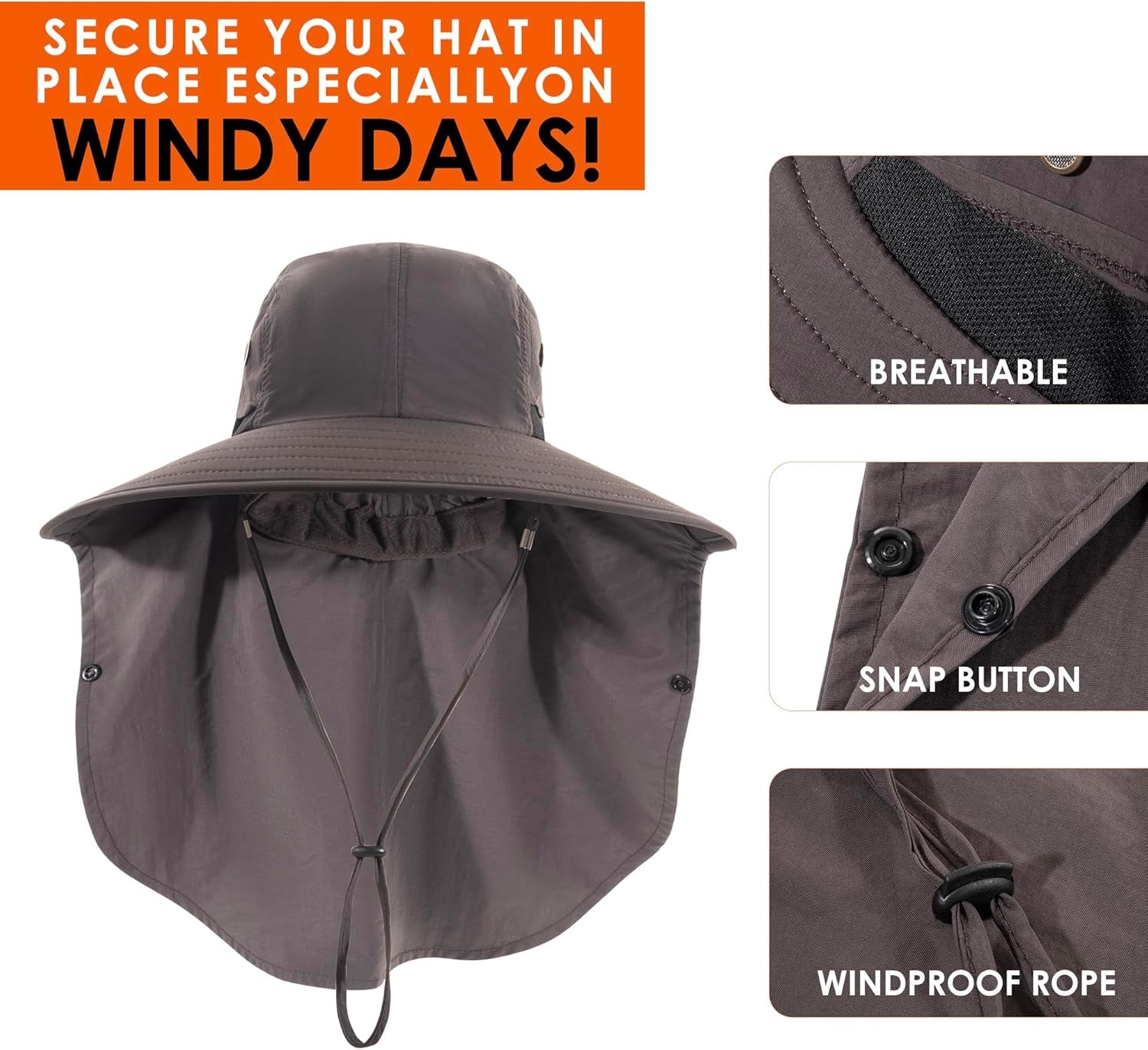 Sun Hat with Face Cover and Neck Flap – UPF 50+ Wide Brim Fishing Hat for Men and Women, Full Coverage UV Protection for Hiking, Camping and Outdoor Activities