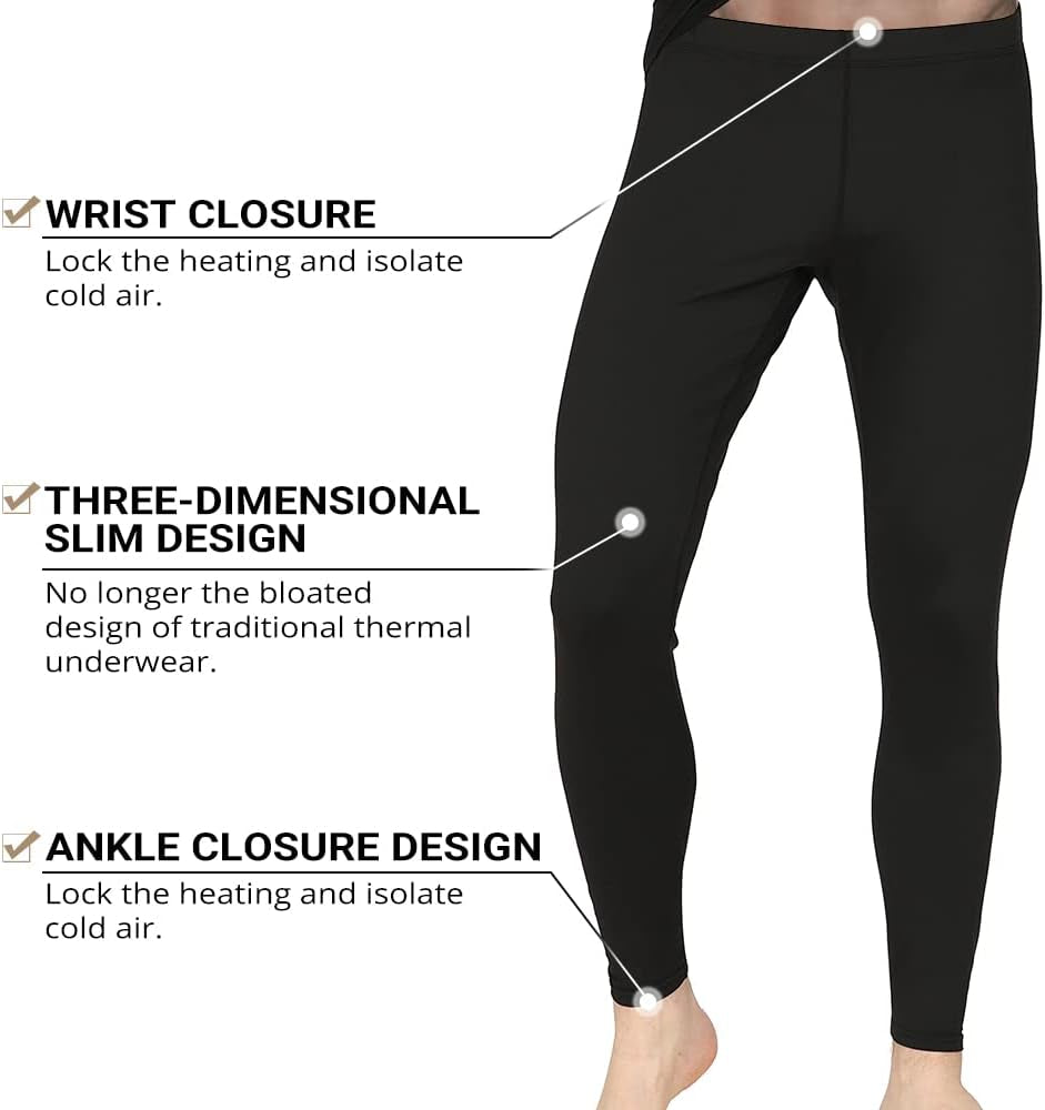 Men's Thermal Long Johns Set – Fleece-Lined Base Layer Top & Bottom for Winter, Skiing