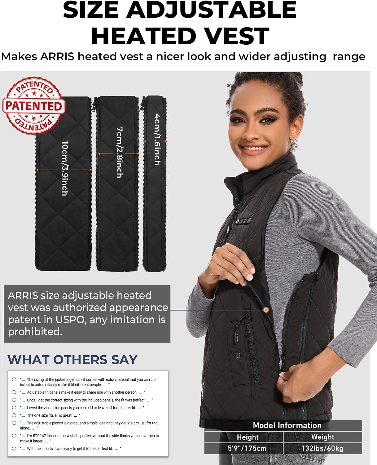 Women's Adjustable Heated Vest – Rechargeable Heated Vest with 7.4V Battery Pack