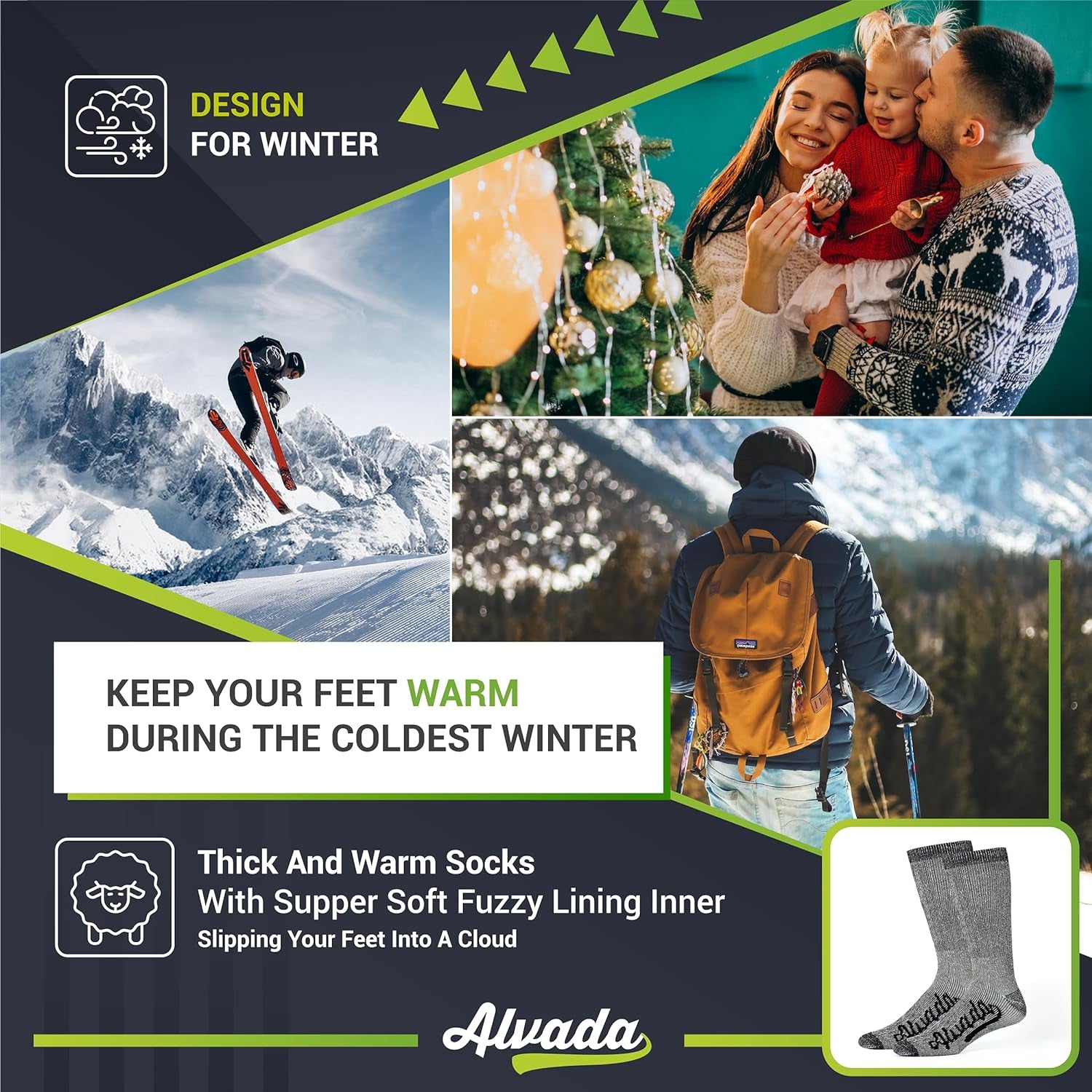 3-Pack Merino Wool Crew Socks for Men – Thermal Warm Hiking and Work Socks
