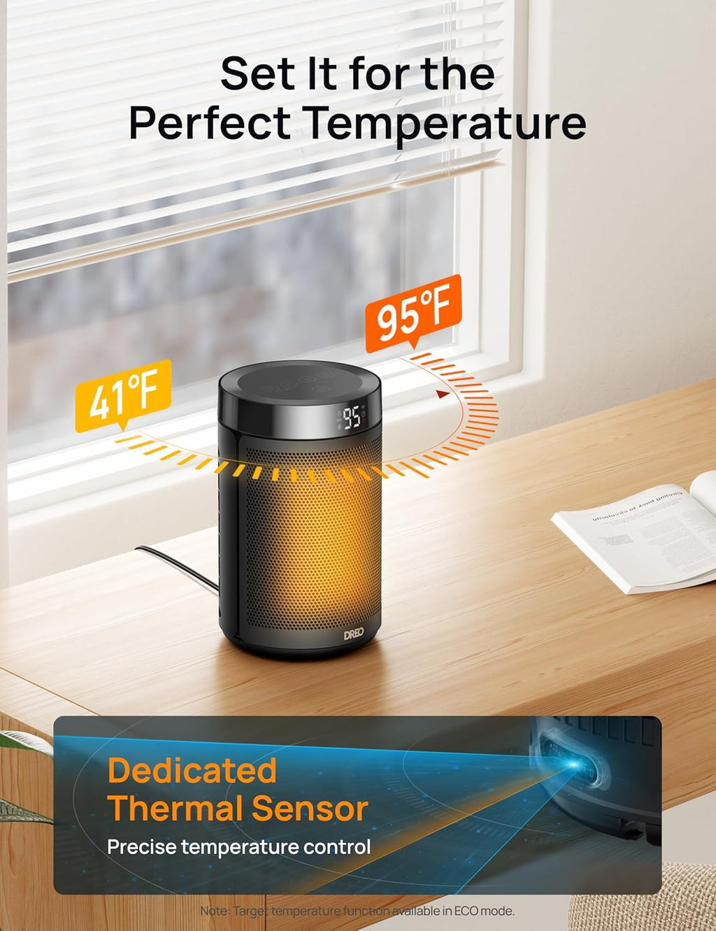Portable 1500W Space Heater with Smart Thermostat, Digital Display & Eco Mode – Fast Heating Ceramic Indoor Heater for Bedroom, Office & Home