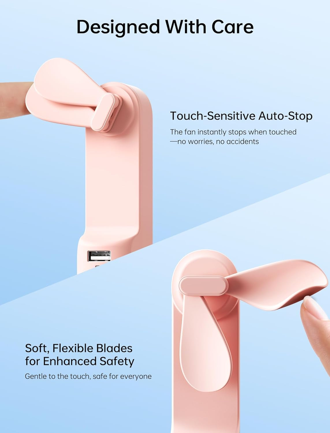 Handheld 3-in-1 Mini Fan – USB Rechargeable Portable Fan with Power Bank & Flashlight (Pink)