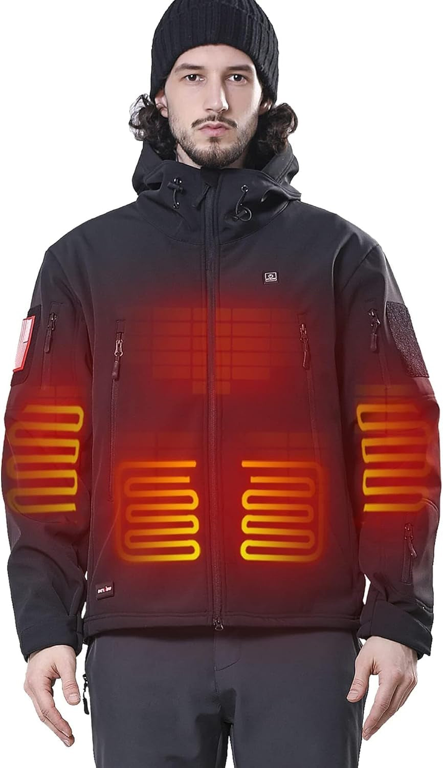 Men’s Heated Jacket with 12V Battery Pack, Electric Heating Coat, Soft Shell Waterproof Winter Jacket with Adjustable Temperature for Outdoor Work, Hunting, Hiking & Skiing