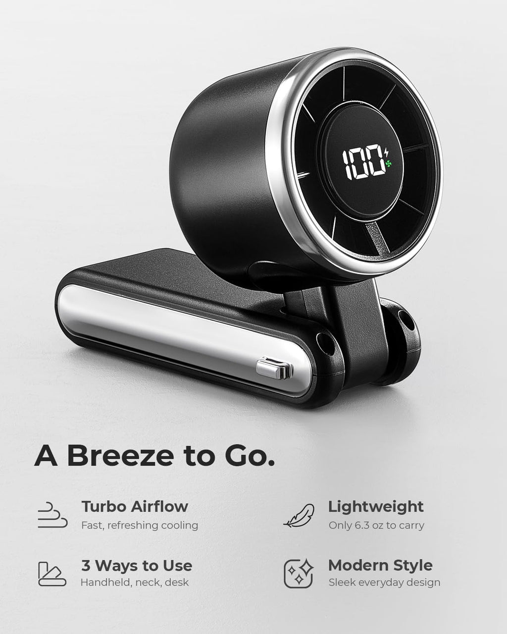 Portable Turbo Handheld Fan – 4000mAh Rechargeable Personal Fan with 5 Speed Settings