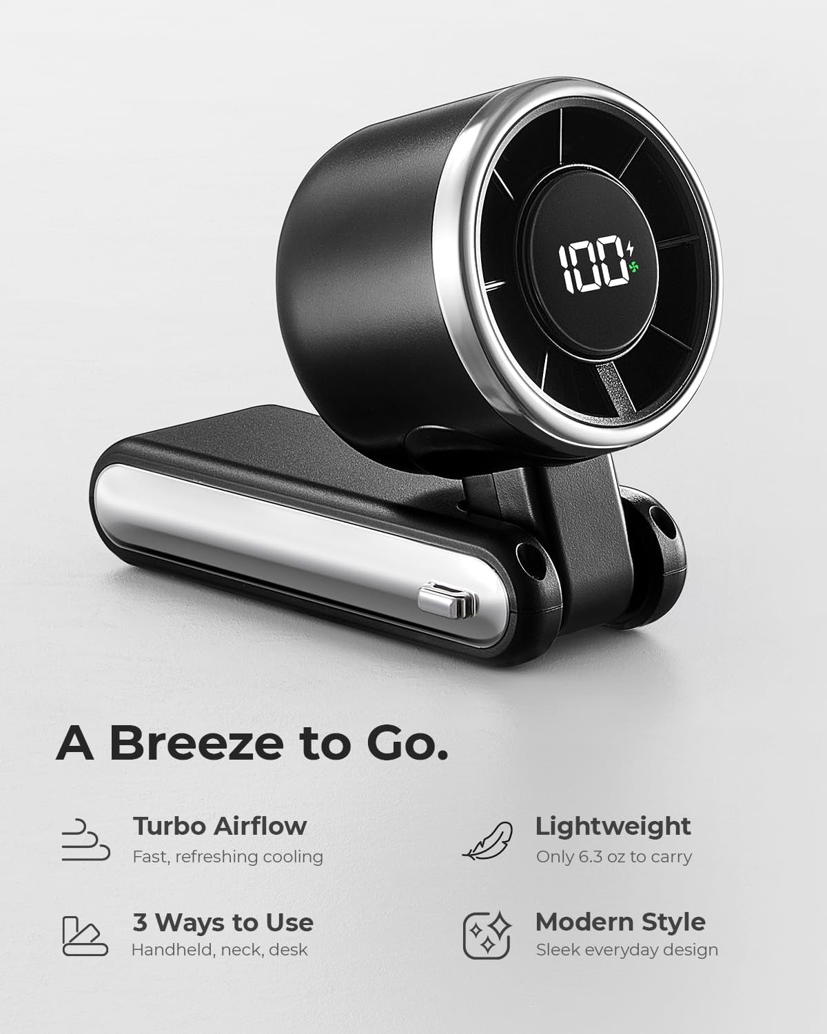 Portable Turbo Handheld Fan – 4000mAh Rechargeable Personal Fan with 5 Speed Settings