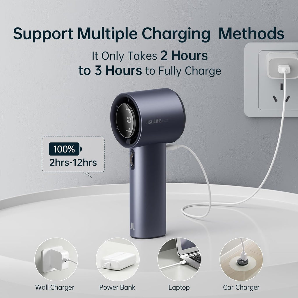 Portable Handheld Fan with 100 Speeds, Turbo Cooling, 3600mAh Rechargeable Battery, Digital Display, Mini Personal Fan for Travel & Outdoor Use