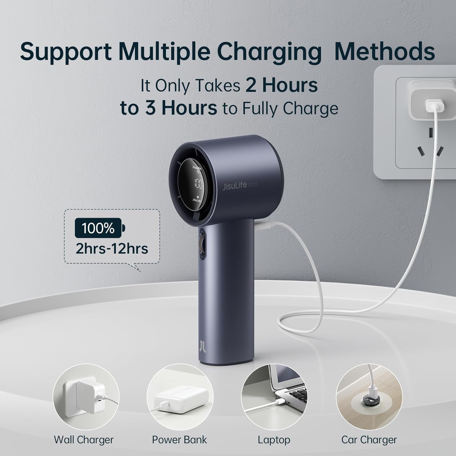 Portable Handheld Fan with 100 Speeds, Turbo Cooling, 3600mAh Rechargeable Battery, Digital Display, Mini Personal Fan for Travel & Outdoor Use