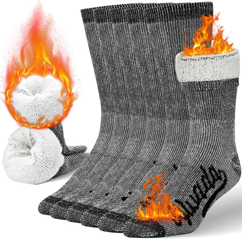 3-Pack Merino Wool Crew Socks for Men – Thermal Warm Hiking and Work Socks