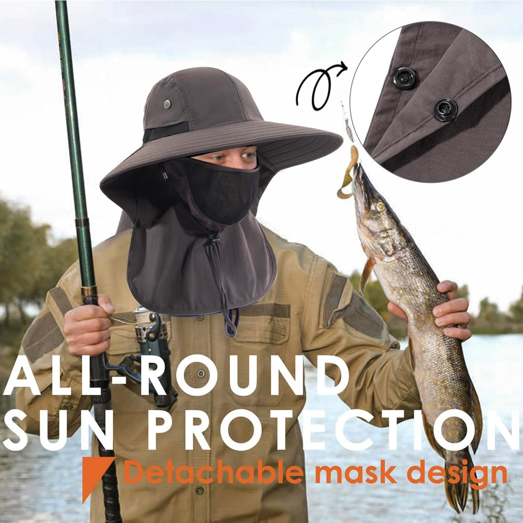 Sun Hat with Face Cover and Neck Flap – UPF 50+ Wide Brim Fishing Hat for Men and Women, Full Coverage UV Protection for Hiking, Camping and Outdoor Activities
