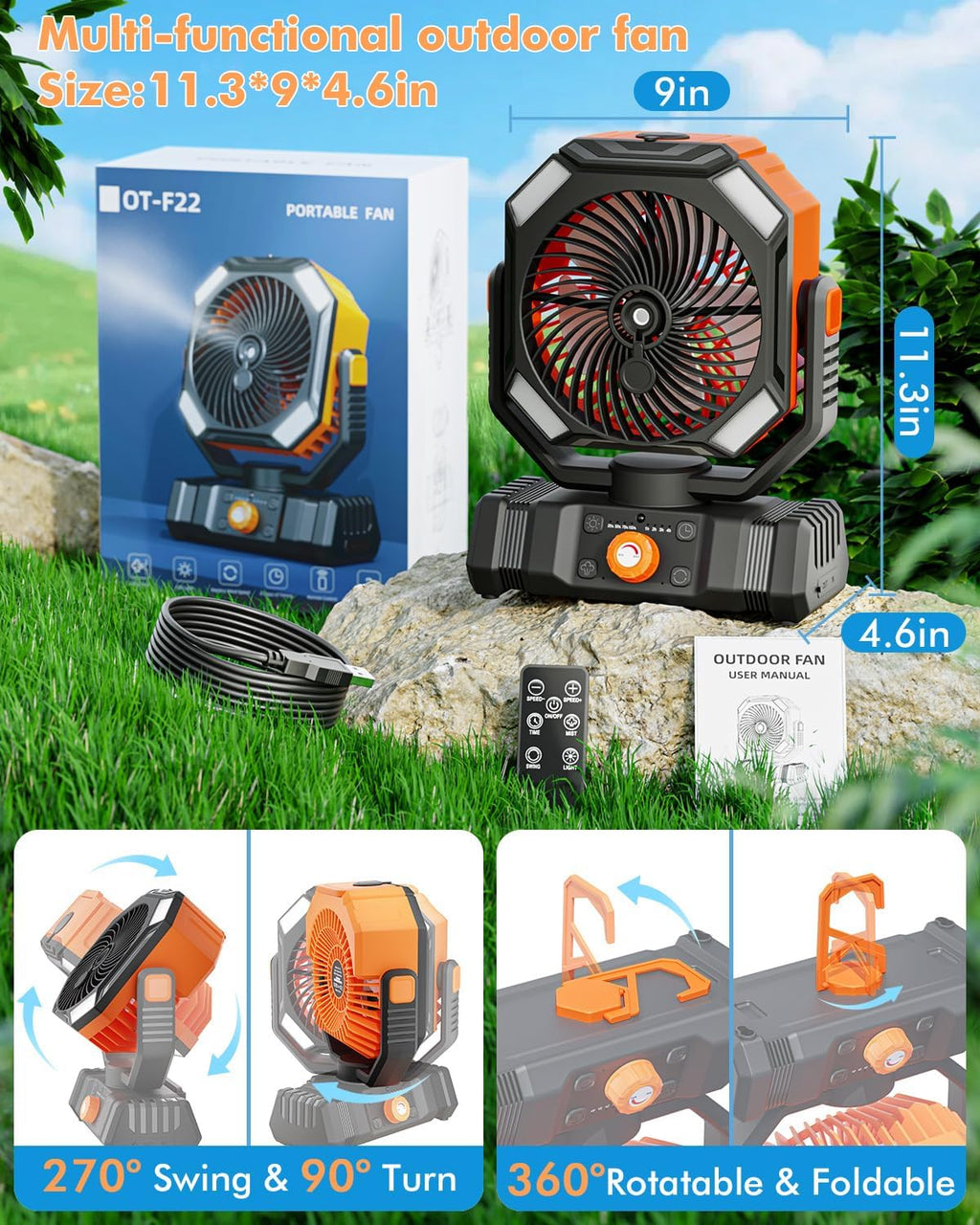 Portable Misting Fan – 20000mAh USB Rechargeable Cooling Fan with 250ml Water Tank