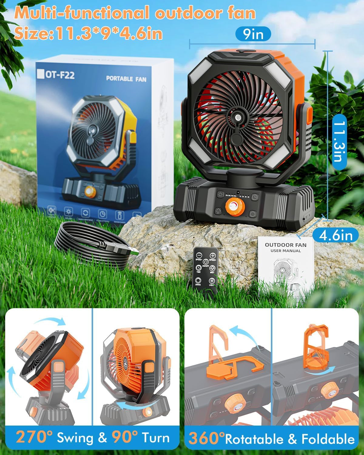 Portable Misting Fan – 20000mAh USB Rechargeable Cooling Fan with 250ml Water Tank