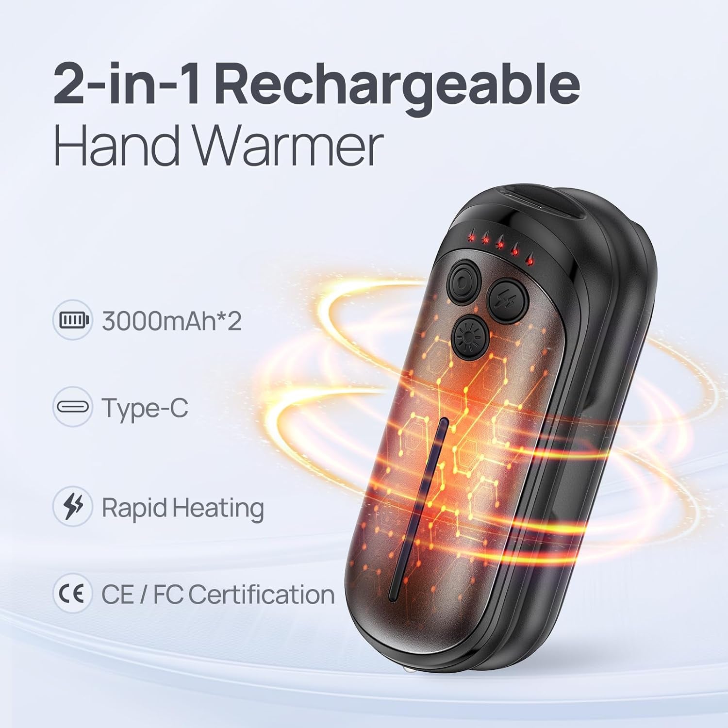 Rechargeable Hand Warmers 2 Pack, 6000mAh Electric Portable Pocket Heater with Smart Temperature Control for Outdoor Winter Use