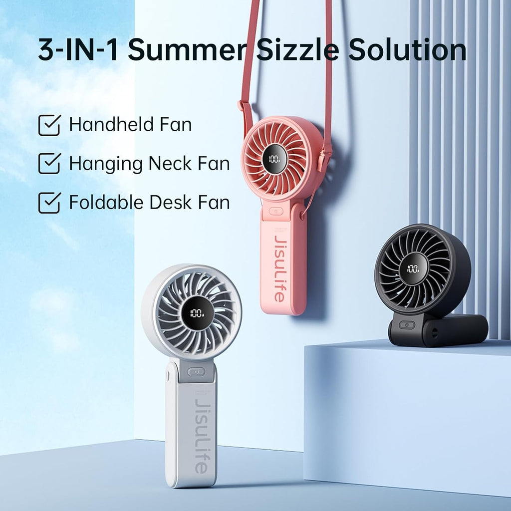 3-in-1 Portable Handheld Fan – 3600mAh Rechargeable Personal Fan with LED Display, 5 Speeds, Up to 13 Hours Runtime