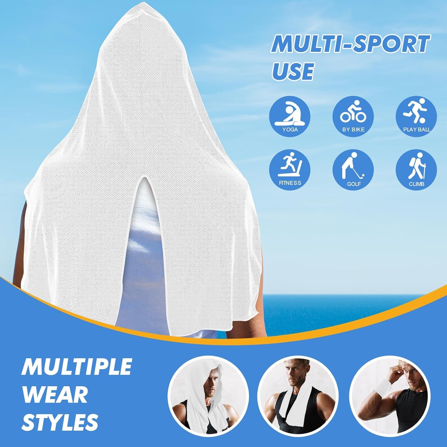 UPF 50 Cooling Hoodie Towel – Instant Cooling Neck & Face Towel for Sports, Gym, and Outdoor Activities