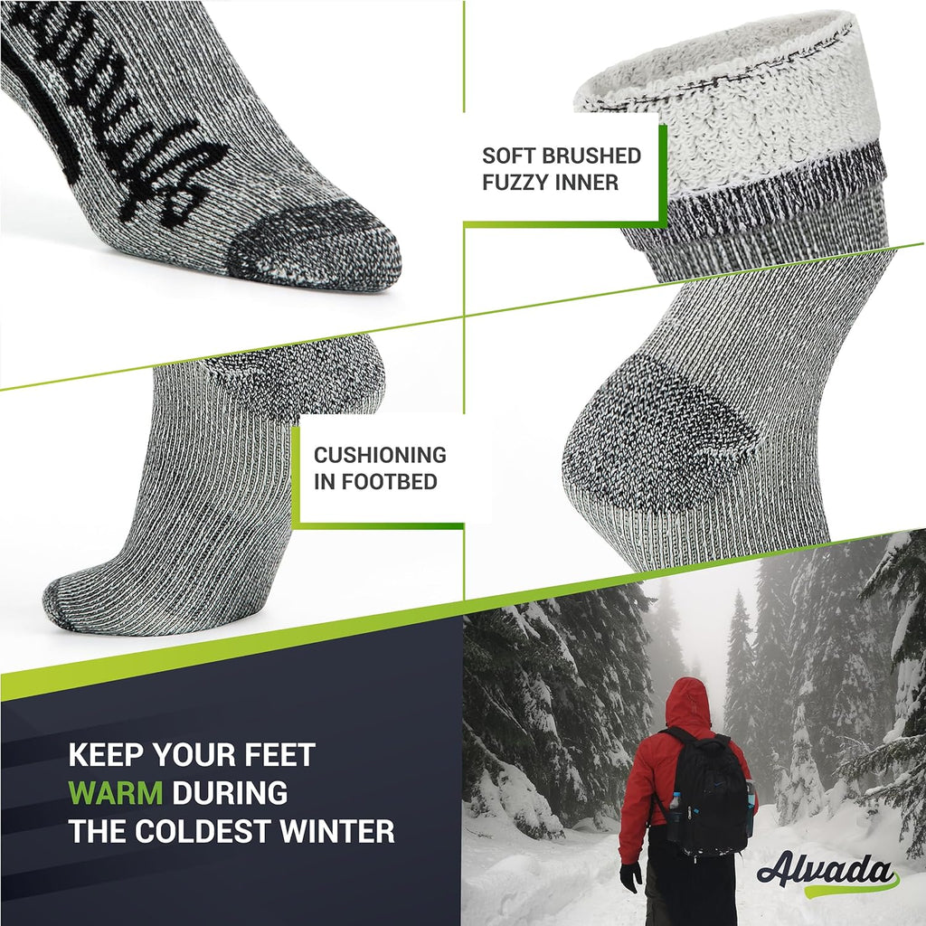 3-Pack Merino Wool Crew Socks for Men – Thermal Warm Hiking and Work Socks