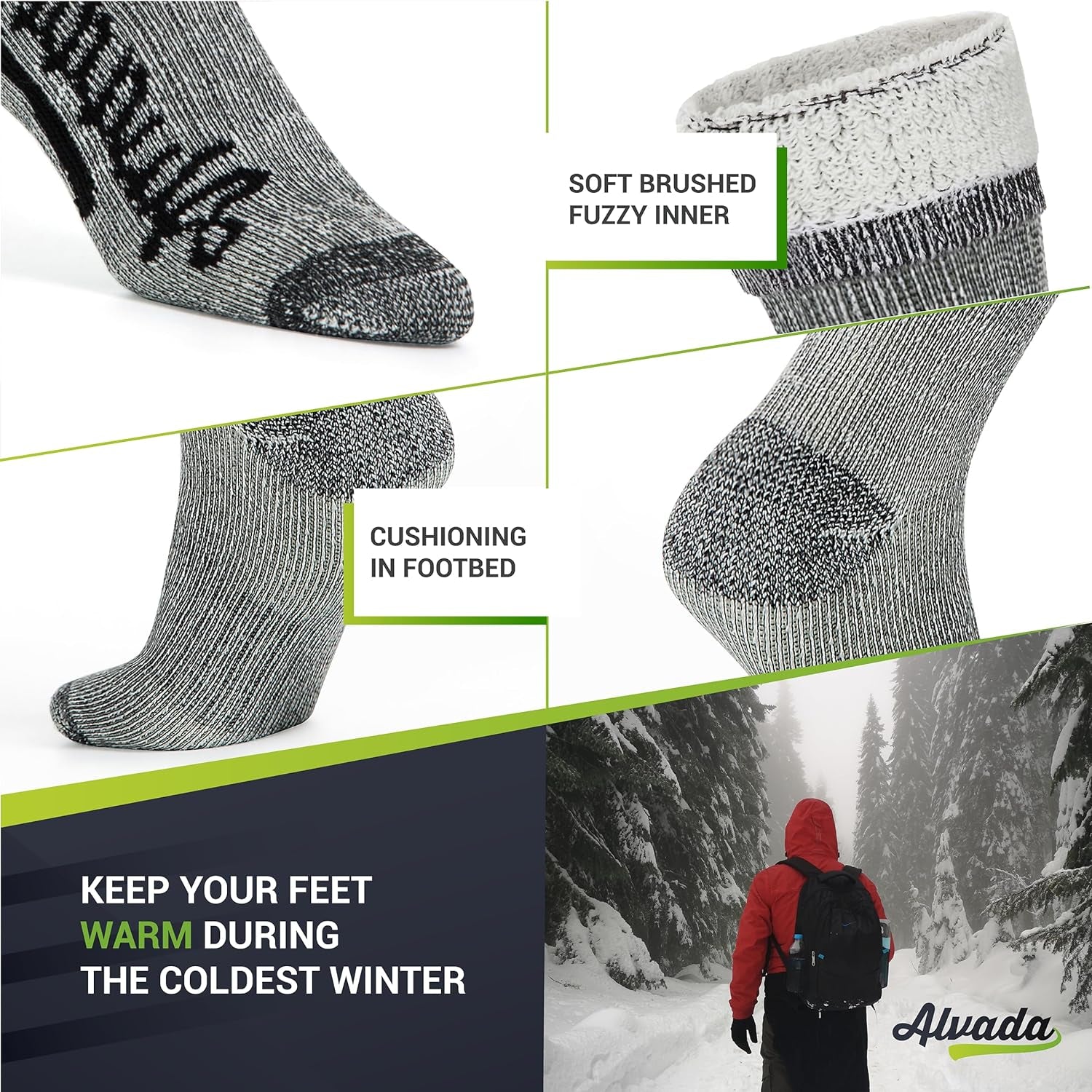 3-Pack Merino Wool Crew Socks for Men – Thermal Warm Hiking and Work Socks
