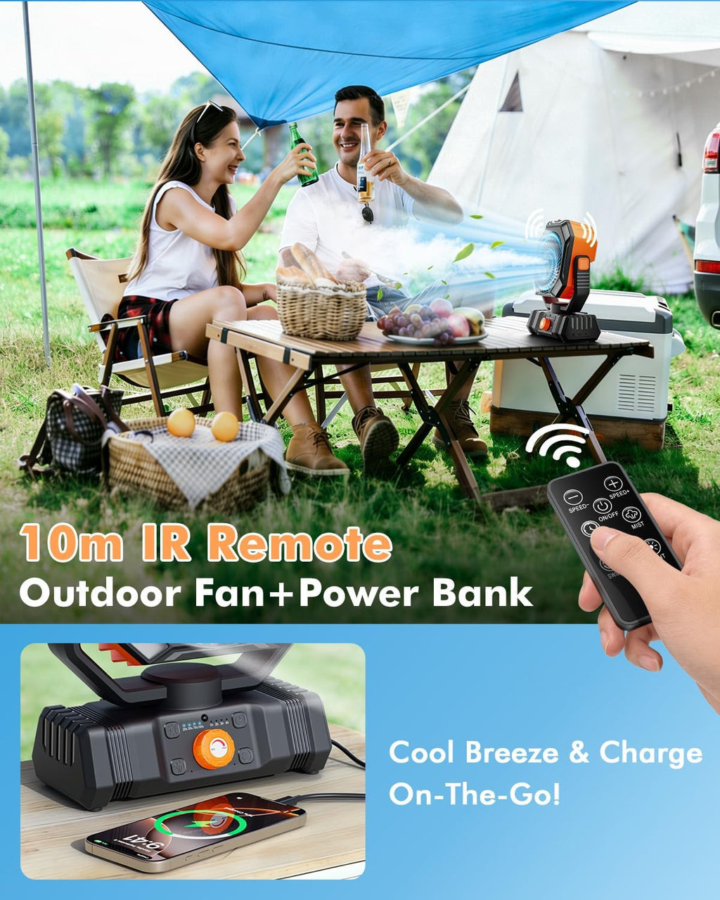 Portable Misting Fan – 20000mAh USB Rechargeable Cooling Fan with 250ml Water Tank